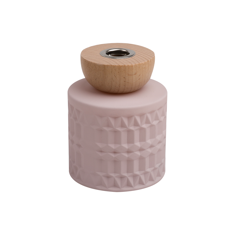 Geometric Patterned Pink Fragrance Jar with Wooden Cap